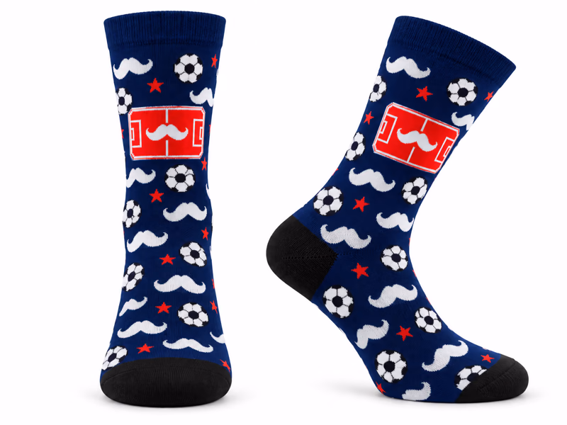 Maquette de chaussettes personnalisées — édition Movember, motifs tricotés aux couleurs du club