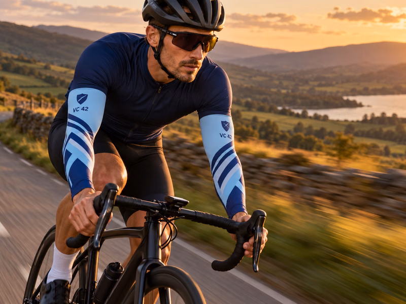 Cycliste portant des manchettes personnalisées bleu ciel et marine