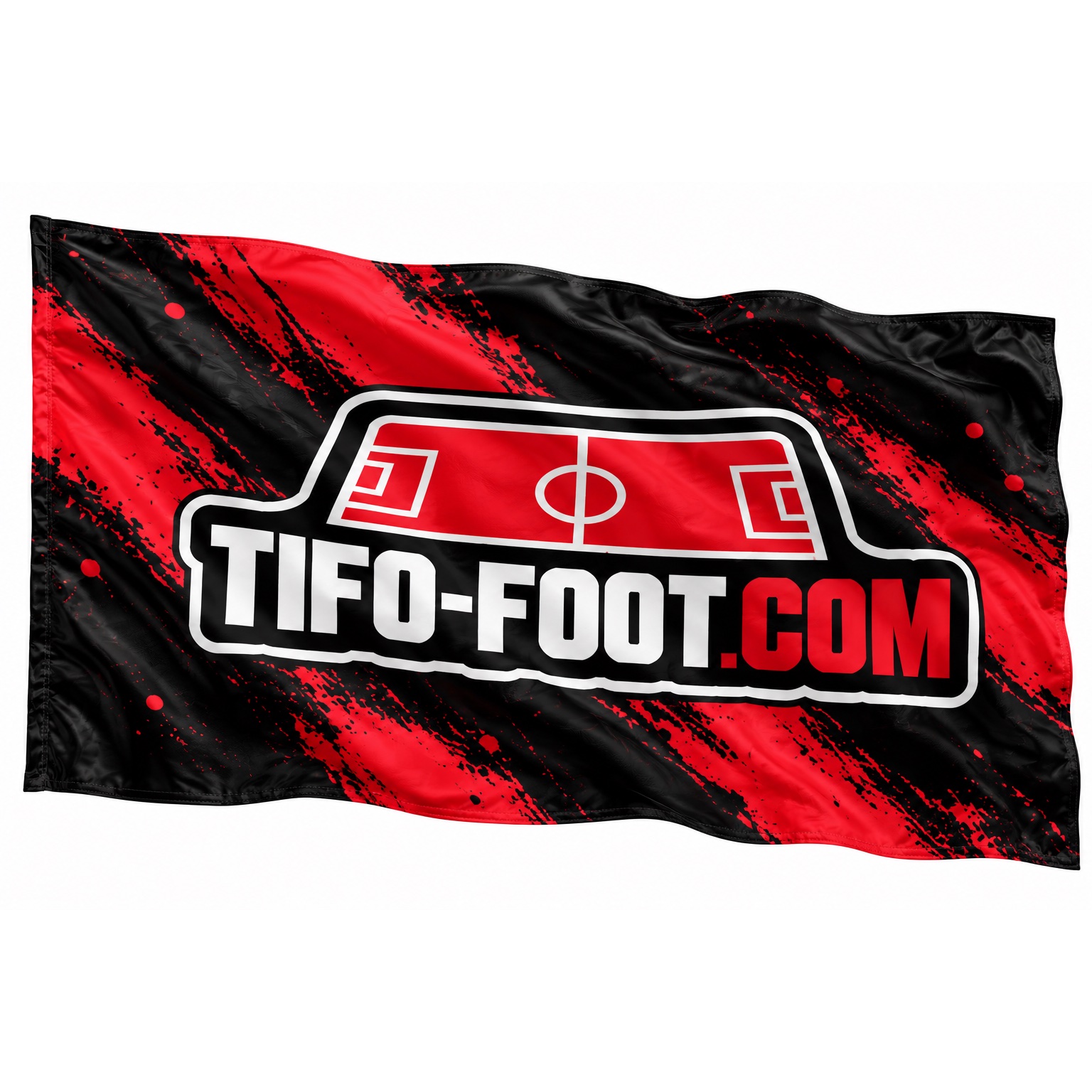 Grand drapeau personnalisé passé de main en main au-dessus d'un kop de hockey