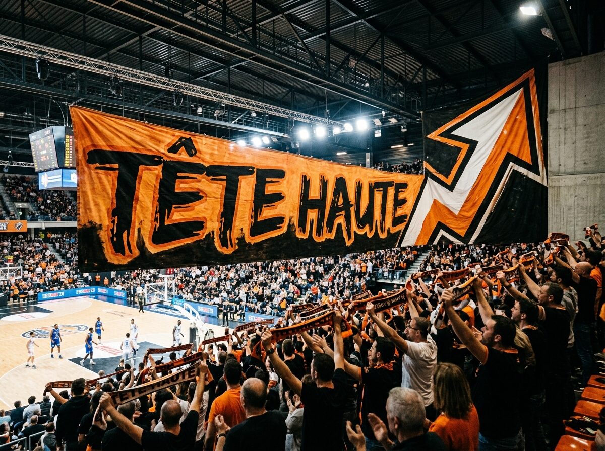 Tifo ON LÂCHE RIEN handball arena combat positif